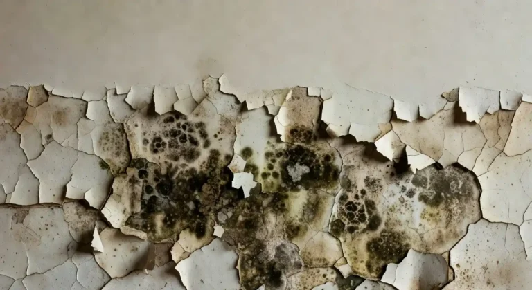 Can you paint over mold — peeling paint revealing black mold growth on a damp interior wall