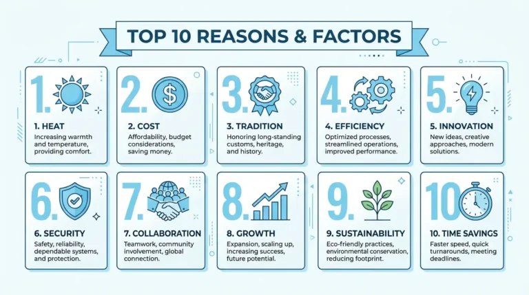 Infographic showing top 10 reasons why painters wear white clothes including heat, cost, tradition, cleanliness, and professional uniform standards in the painting industry