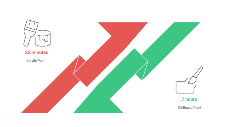 Acrylic paint drying time 25 minutes versus oil-based paint 7 hours comparison infographic