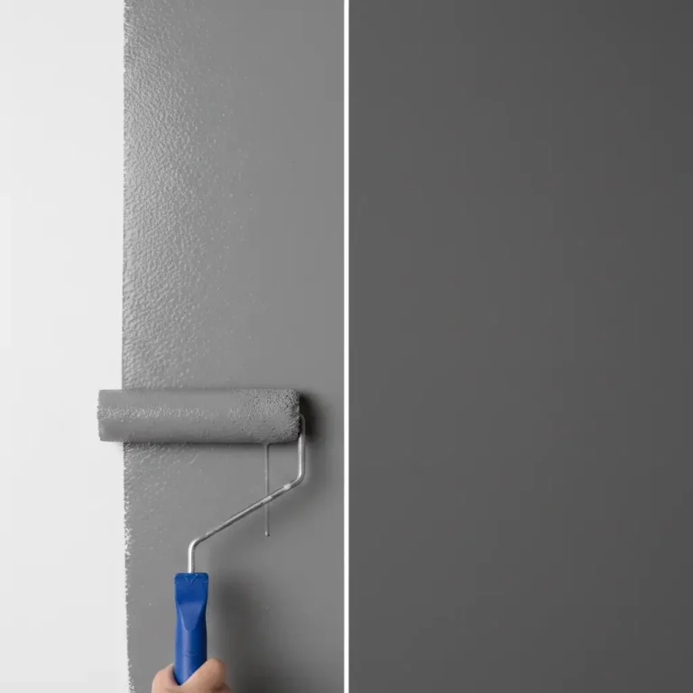 Does paint dry darker or lighter comparison showing wet paint on left versus dried paint on right with paint roller.