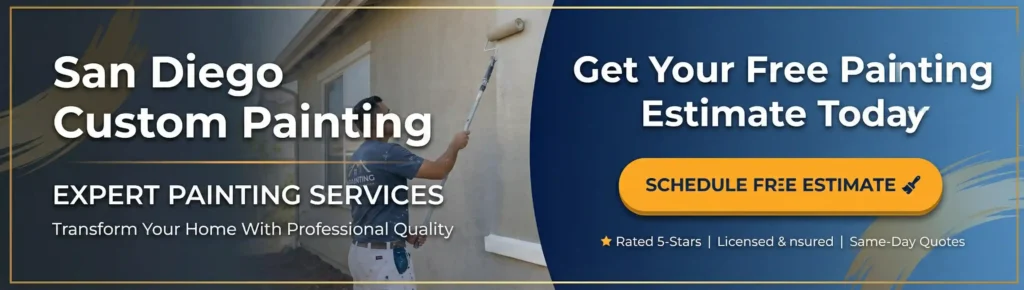 Professional house painter applying exterior wall coating — local painters near san diego free estimate banner.