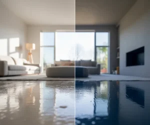 Visual comparison showing how paint color appears different when dry - lighter beige versus darker gray in the same lighting conditions.