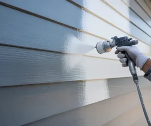 Step-by-step demonstration on how to paint aluminum siding using a paint sprayer for a clean, even coat.