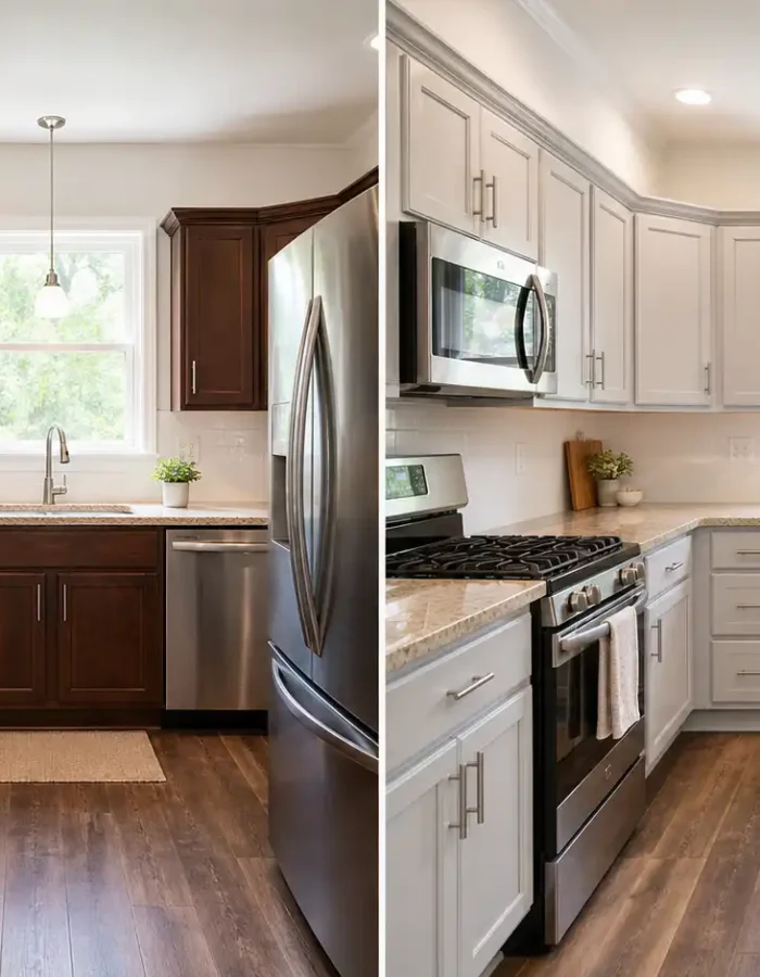 Same kitchen, same layout, completely different feel. Painting cabinets can deliver a full remodel look for a fraction of the cost.