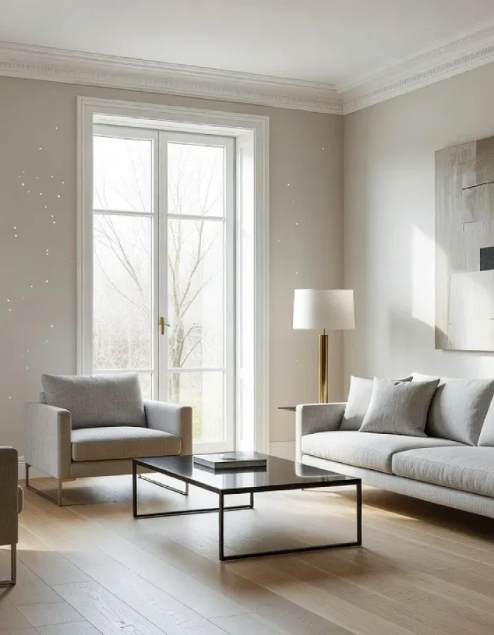 This living room features dentil-style crown molding, a refined pick among the many types of crown molding used in traditional and transitional homes.