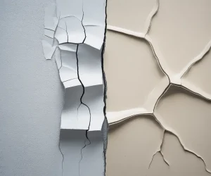 Cracked and peeling paint on exterior walls is a common problem that elastomeric coating prevents through its flexible, waterproof properties.